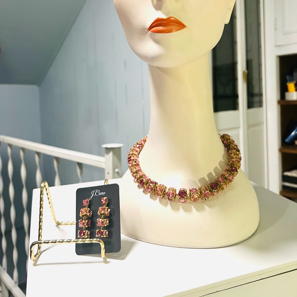 Vintage Mid 2000’s J.Crew Fuschia Pink Begonia Necklace Earrings Set